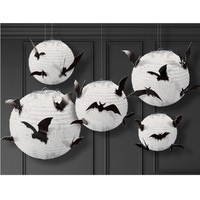 Halloween Classic Black & White Paper Lanterns with Bat Add Ons 5 Pack