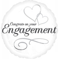 Two Hearts Engagement White & Black Round Foil Balloon 