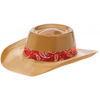 Western Plastic Brown Cowboy Hat with Red Band x1