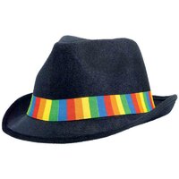 50's Rock & Roll Fedora Velour Hat Black with Rainbow x1