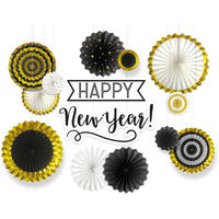 Happy New Year Deluxe Fans Hanging Backdrop Decorations Hot Stamped