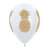 Pineapple Metallic Pearl White Balloons 6 Pack
