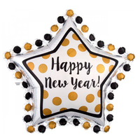 Happy New Year Gold, Black And Silver Star Foil Balloon