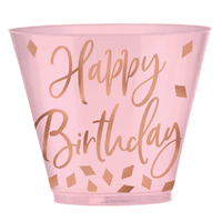 Blush Pink Birthday Plastic Hot Stamped Tumblers 30 Pack