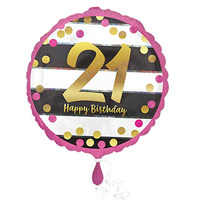 21st Birthday Pink & Gold Milestone Round Foil Balloon