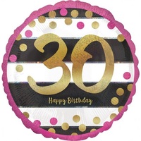 30th Birthday Pink & Gold Milestone Round Foil Balloon