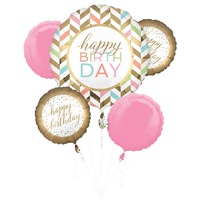 Boho Pastel Happy Birthday Confetti Celebration Bouquet of 5 Balloons