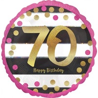 70th Birthday Pink & Gold Milestone Round Foil Balloon