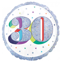 30th Birthday Holographic Round Foil Balloon