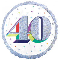 40th Birthday Holographic Round Foil Balloon