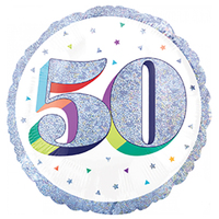 50th Birthday Holographic Round Foil Balloon