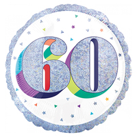 60th Birthday Holographic Round Foil Balloon