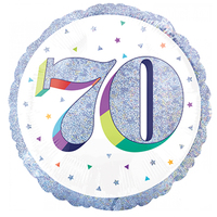 70th Birthday Holographic Round Foil Balloon