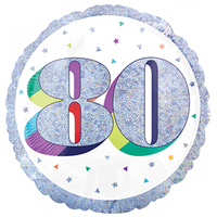 80th Birthday Holographic Round Foil Balloon