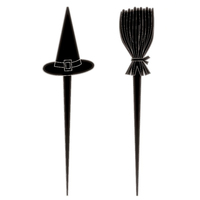 Halloween Black & White Witch Hats & Broomstick Picks 10 Pack