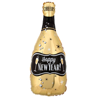  Happy New Year Gold & Black Bubbly Bottle Foil  Balloon