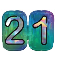 21st Birthday Number 21 Holographic SuperShape Foil Balloon