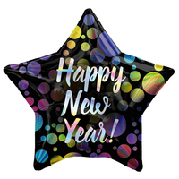 Happy New Year Bubbles Holographic Iridescent Star Foil Balloon