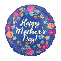 Happy Mother's Day Circled in Flowers Round Foil Balloon
