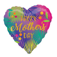 Happy Mother's Day Tropical Palm Fronds Heart Shaped Foil Balloon