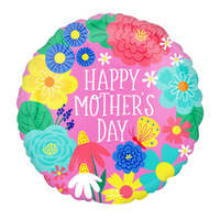 Happy Mother's Day Pretty Flowers in Pink Round Foil Balloon