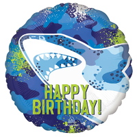 Shark Zone Happy Birthday Round Foil Balloon