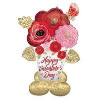 Happy Valentine's Day Satin Painted Flowers Air Fill AirLoonz Foil Balloon