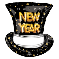 Happy New Year Pop Clink Cheers Top Hat SuperShape Foil Balloon