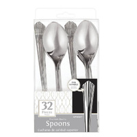 Premium Silver Fan Handled Spoons 32 Pack
