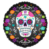 Halloween Satin Sugar Skull & Marigolds Foil Balloon