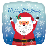 Merry Christmas Snowy Santa Square Foil Balloon