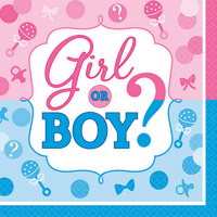 Baby Shower Gender Reveal Girl or Boy? Beverage Napkins 16 Pack