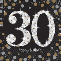 30th Birthday Sparkling Celebration Lunch Napkins 16 Pack