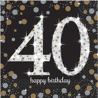 40th Birthday Sparkling Celebration Lunch Napkins 16 Pack