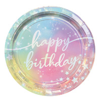 Luminous Birthday Iridescent Paper Lunch Cake Dessert Plates 8 Pack