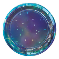 Sparkling Sapphire Blue Round Iridescent Lunch Cake Dessert Plates 8 Pack