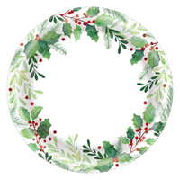 Christmas Traditional Holly Round Lunch Dessert Cake Paper Plates 40 Pack