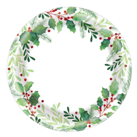 Christmas Traditional Holly Round Paper Dinner Plates 40 Pack