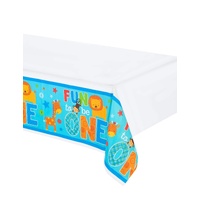 1st Birthday Blue Wild Animal Tablecover
