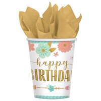 Boho Happy Birthday Paper Cups 8 Pack