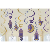 Ramadan Moon & Stars Celebration Hanging Swirls 12 Pack