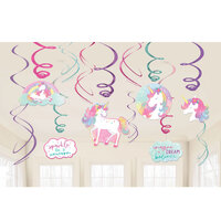 Enchanted Unicorn Spiral Swirls Hanging Decorations 12 Pack