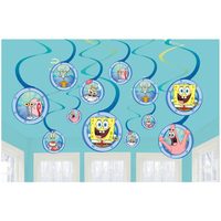 SpongeBob Spiral Paper Swirls Hanging Decorations 12 Pack