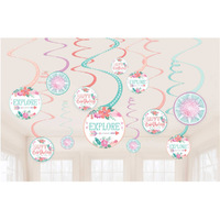 Free Spirit Happy Birthday Spiral Swirls Hanging Decorations 12 Pack