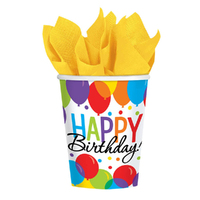Happy Birthday Balloon Bash Paper Cups 8 Pack