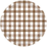 Brown Gingham 17cm Paper Plate 8Pk