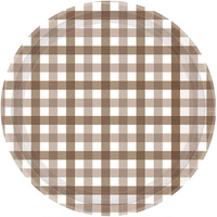 Brown Gingham 23cm Paper Plate 8Pk