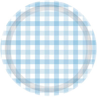 Pastel Blue Gingham 17cm Paper Plate 8Pk