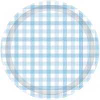 Pastel Blue Gingham 23cm Paper Plate 8Pk