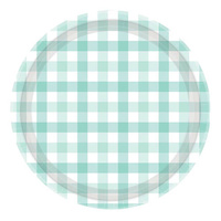 Pastel Mint Green Gingham 17cm Paper Plate 8Pk